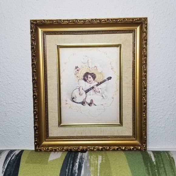 Susanna By Maud Humphrey Bogart 1988 Vtg Framed Canvas Art Girl Playing Banjo - Picture 1 of 13